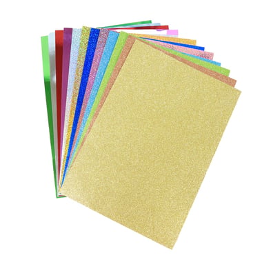 Pochette de 12 feuilles de papier à effets métallisés pailletés A4 120g/m² - Créalia
