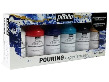 Coffret peinture acrylique Pébéo - Pouring Experiences - 118 ml - 6 flacons