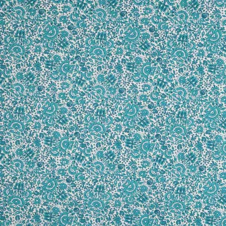 Tissu Coton imprimé fleuri bleu Bloss sur fond Blanc cassé - Au mètre