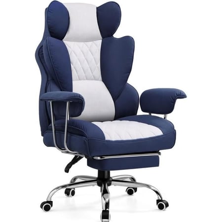 Chaise gaming - GTPLAYER - ergonomique - repose-pieds - bleu foncé blanc