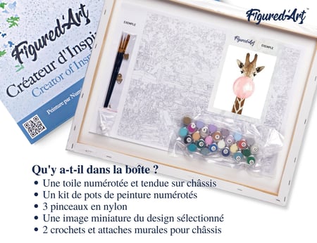 Peinture par Numéro Figured'Art avec Cadre - Girafe et Chewing gum - Kit de Loisir Créatif DIY Numéro d'Art - 40x50cm toile tendue sur châssis