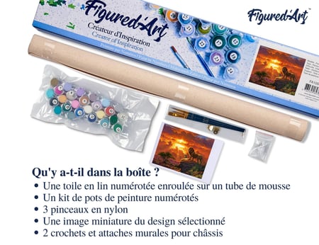 Peinture par Numéro Figured'Art - Lion au coucher de soleil - Kit de Loisir Créatif DIY Numéro d'Art Complet - 40x50cm sans châssis en bois
