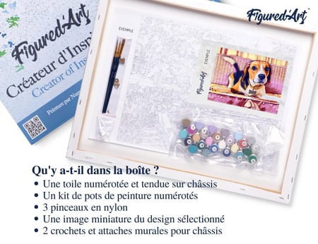 Peinture par Numéro Figured'Art avec Cadre - Beagle Mignon - Kit de Loisir Créatif DIY Numéro d'Art Complet - 40x50cm toile tendue sur châssis