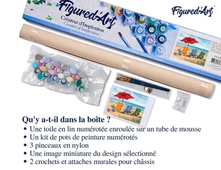 Peinture par Numéro Figured'Art - Chaises à la Plage - Kit de Loisir Créatif DIY Numéro d'Art Complet - 40x50cm sans châssis en bois
