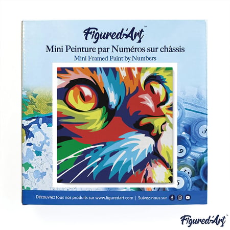 Mini Peinture par Numéro Figured'Art 20x20cm avec cadre Félin Pop Art - Petit Format