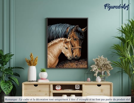 Peinture par Numéro Figured'Art - Jument et son Petit - Kit de Loisir Créatif DIY Numéro d'Art Complet - 40x50cm sans châssis en bois