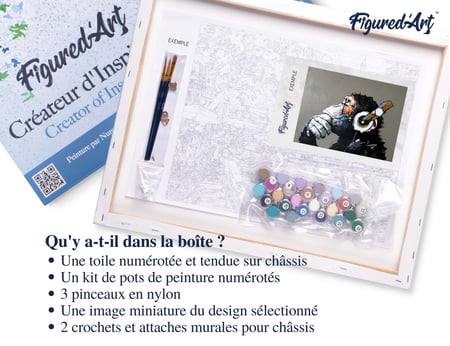 Peinture par Numéro Figured'Art avec Cadre - Singe casque audio - Kit de Loisir Créatif DIY Numéro d'Art Complet - 40x50cm toile tendue sur châssis