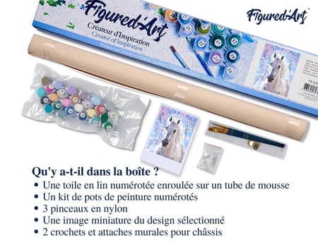 Peinture par Numéro Figured'Art - Cheval et Fleurs blanches - Kit de Loisir Créatif DIY Numéro d'Art Complet - 40x50cm sans châssis en bois
