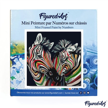 Mini Peinture par Numéro Figured'Art 20x20cm avec cadre Couple de Zèbres colorés - Petit Format