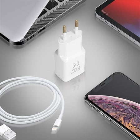 Avizar Chargeur secteur USB + câble iPod iPad Iphone - blanc