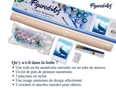 Peinture par Numéro Figured'Art - Baleine bleue - Kit de Loisir Créatif DIY Numéro d'Art Complet - 40x50cm sans châssis en bois