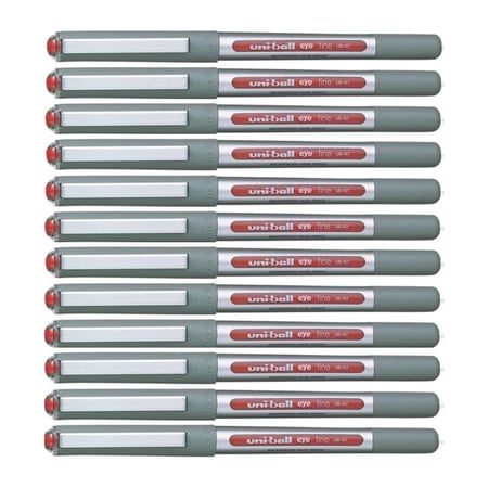 12 stylos roller rouge Uni Ball EYE pointe fine 0,7mm