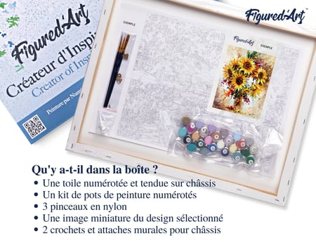 Peinture par Numéro Figured'Art avec Cadre - Jolis Tournesols - Kit de Loisir Créatif DIY Numéro d'Art Complet - 40x50cm toile tendue sur châssis
