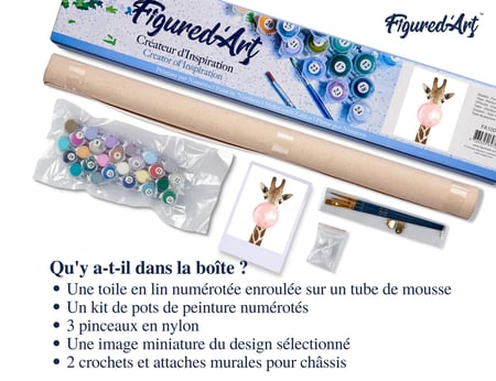 Peinture par Numéro Figured'Art - Girafe et Chewing gum - Kit de Loisir Créatif DIY Numéro d'Art Complet - 40x50cm sans châssis en bois
