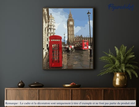 Peinture par Numéro Figured'Art - Cabine téléphonique à Londres - Kit de Loisir Créatif DIY Numéro d'Art Complet - 40x50cm sans châssis en bois