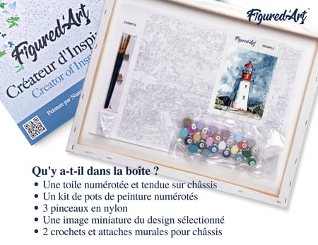 Peinture par Numéro Figured'Art avec Cadre - Phare sous un Ciel chargé - Kit de Loisir Créatif DIY Numéro d'Art - 40x50cm toile tendue sur châssis