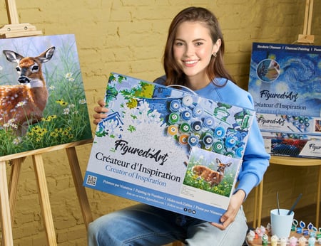 Peinture par Numéro Figured'Art avec Cadre - Biche dans la prairie - Kit de Loisir Créatif DIY Numéro d'Art - 40x50cm toile tendue sur châssis