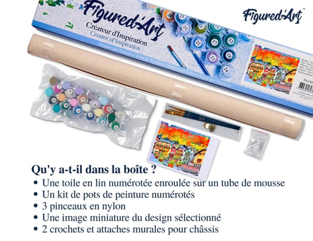 Peinture par Numéro Figured'Art - Village Suisse coloré - Kit de Loisir Créatif DIY Numéro d'Art Complet - 40x50cm sans châssis en bois
