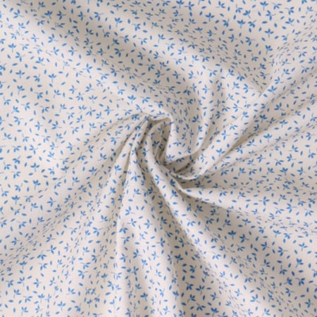 Tissu Coton imprimé Fleuris Tia bleues sur fond Blanc