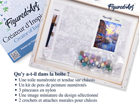 Peinture par Numéro Figured'Art avec Cadre - Le Grand Canal de Venise - Kit de Loisir Créatif DIY Numéro d'Art - 40x50cm toile tendue sur châssis