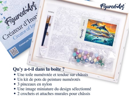 Peinture par Numéro Figured'Art avec Cadre - Aube de Dauphins - Kit de Loisir Créatif DIY Numéro d'Art Complet - 40x50cm toile tendue sur châssis