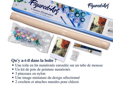 Peinture par Numéro Figured'Art - Promenade sur les Quais en Automne - Kit de Loisir Créatif DIY Numéro d'Art Complet - 40x50cm sans châssis en bois