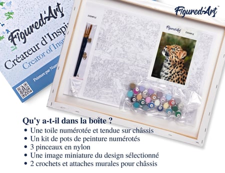 Peinture par Numéro Figured'Art avec Cadre - Leopard curieux - Kit de Loisir Créatif DIY Numéro d'Art Complet - 40x50cm toile tendue sur châssis