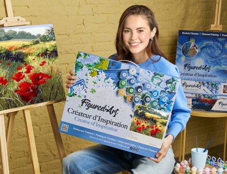 Peinture par Numéro Figured'Art avec Cadre - Coquelicots champêtres - Kit de Loisir Créatif DIY Numéro d'Art - 40x50cm toile tendue sur châssis