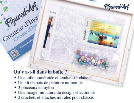 Peinture par Numéro Figured'Art avec Cadre - Voiliers au port - Kit de Loisir Créatif DIY Numéro d'Art Complet - 40x50cm toile tendue sur châssis