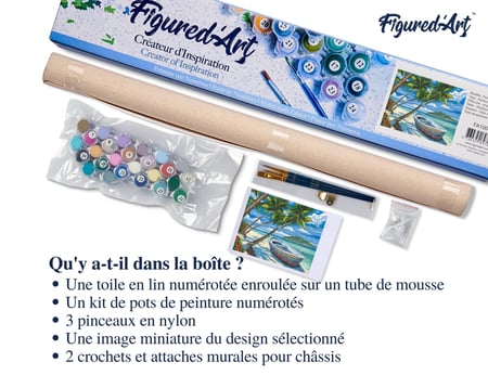 Peinture par Numéro Figured'Art - Barque sous les Cocotiers - Kit de Loisir Créatif DIY Numéro d'Art Complet - 40x50cm sans châssis en bois