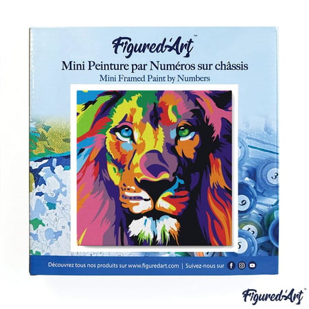 Mini Peinture par Numéro Figured'Art 20x20cm avec cadre Lion Pop Art - Petit Format