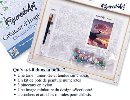 Peinture par Numéro Figured'Art avec Cadre - Arbre rose et Nuages - Kit de Loisir Créatif DIY Numéro d'Art - 40x50cm toile tendue sur châssis