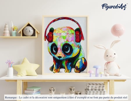 Peinture par Numéro Figured'Art - Petit Panda et Casque - Kit de Loisir Créatif DIY Numéro d'Art Complet - 40x50cm sans châssis en bois