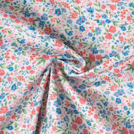 Tissu Voile de Coton digital imprimé Jardin en Fleurs sur fond Blanc cassé
