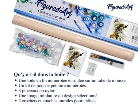 Peinture par Numéro Figured'Art - Paon doré - Kit de Loisir Créatif DIY Numéro d'Art Complet - 40x50cm sans châssis en bois