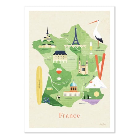 Affiche 30x40 cm - Carte de France - Henry Rivers