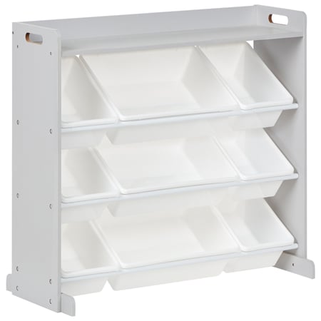 Étagère avec 9 Boîtes de Rangement Gris et Blanc en MDF avec Tiroirs en Plastique Meuble Chambre Enfant Design Style Moderne
