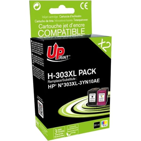 Cartouches d'encre - Compatible HP303XL - 1 x noir + 1x couleur - Uprint