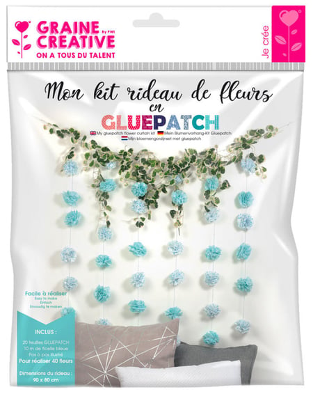 KIT RIDEAU DE FLEURS EN GLUEPATCH BLEU 900x800x80mm