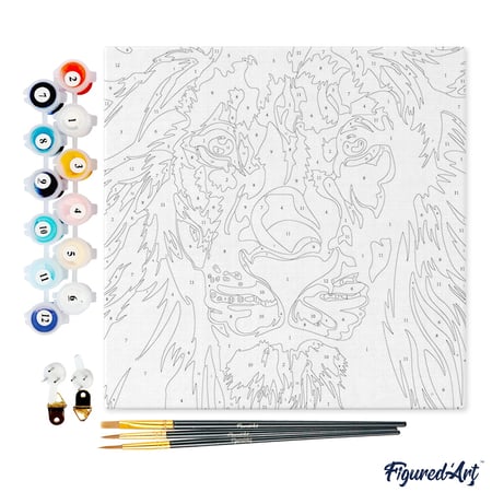 Mini Peinture par Numéro Figured'Art 20x20cm avec cadre Lion Pop Art - Petit Format