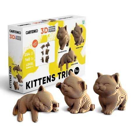 Cartonic® Sculpture-Puzzle 3D carton - Trio de Chatons