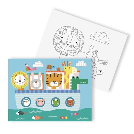 MégaCréa DIY - Peinture au numéro enfant Animaux en bateau 18 x 24 cm 2 pièces