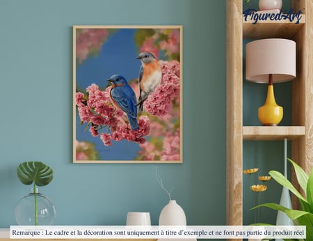 Peinture par Numéro Figured'Art - Couple d'oiseaux bleus - Kit de Loisir Créatif DIY Numéro d'Art Complet - 40x50cm sans châssis en bois