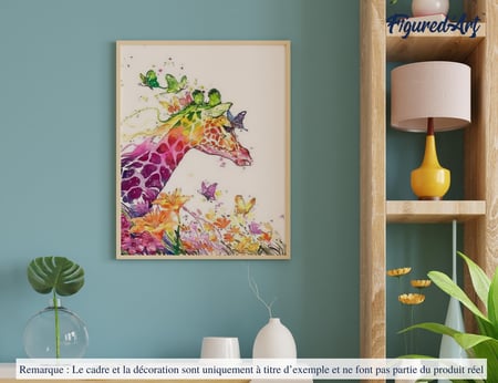 Peinture par Numéro Figured'Art avec Cadre - Girafe Colorée Moderne - Kit de Loisir Créatif DIY Numéro d'Art - 40x50cm toile tendue sur châssis