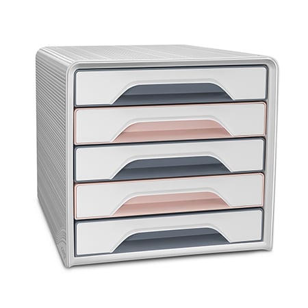 Bloc de classement 5 tiroirs standards Smoove Blanc gris et rose - CEP