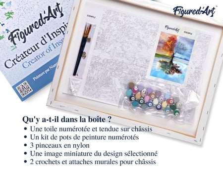 Peinture par Numéro Figured'Art avec Cadre - Arbre 4 Saisons - Kit de Loisir Créatif DIY Numéro d'Art Complet - 40x50cm toile tendue sur châssis
