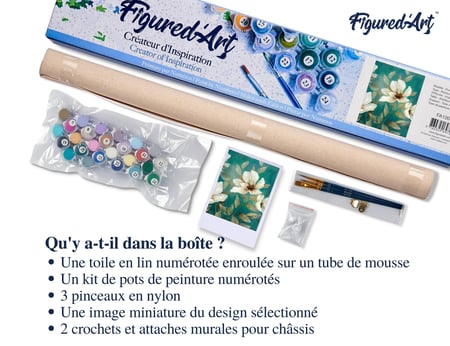 Peinture par Numéro Figured'Art - Fleurs blanches abstraites - Kit de Loisir Créatif DIY Numéro d'Art Complet - 40x50cm sans châssis en bois