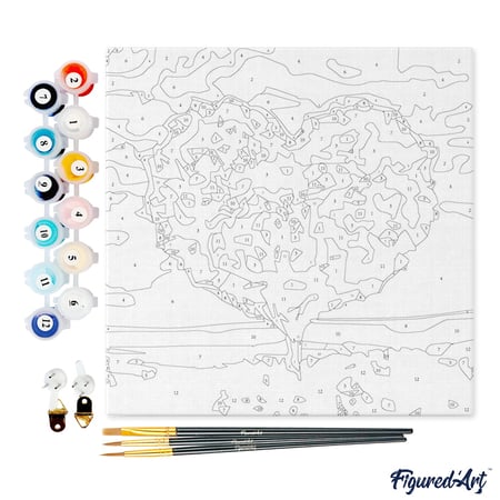 Mini Peinture par Numéro Figured'Art 20x20cm avec cadre Arbre rouge Coeur - Petit Format