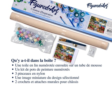 Peinture par Numéro Figured'Art - Sous les cocotiers - Kit de Loisir Créatif DIY Numéro d'Art Complet - 40x50cm sans châssis en bois