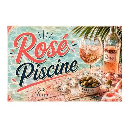 Plaque Métal Rosé Piscine Déco Apéro Terrasse L30